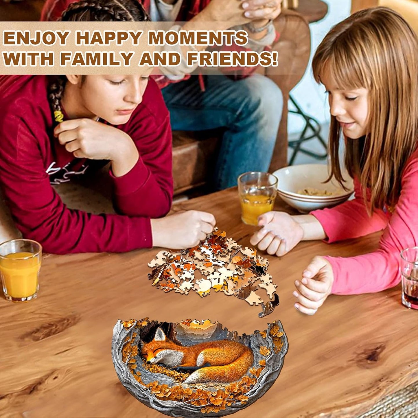 WOODBESTS Wooden Puzzles for Adults, 3D Fox Wood Puzzles Adult(200 Pieces, M, 11.4 * 11.2in), Unique Shape Wooden Animal Jigsaw Puzzles, Birthday Gifts for Adults Family Game