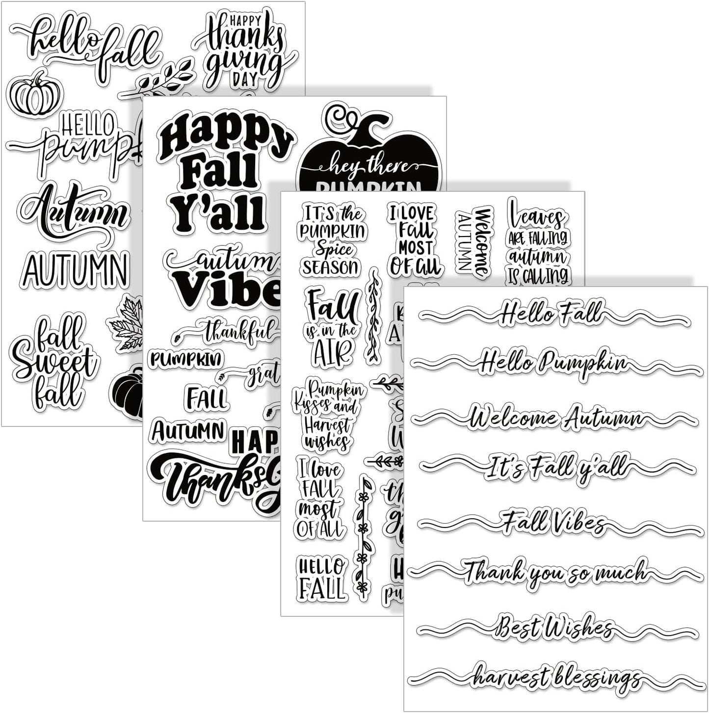 Whaline 4 Sheet Fall Thanksgiving Words Clear Stamps Greeting Words Pumpkin Maple Leaves Silicone Transparent Stamps Happy Fall Stamp Cards for DIY Craft Card Making Scrapbooking Embossing Album Decor