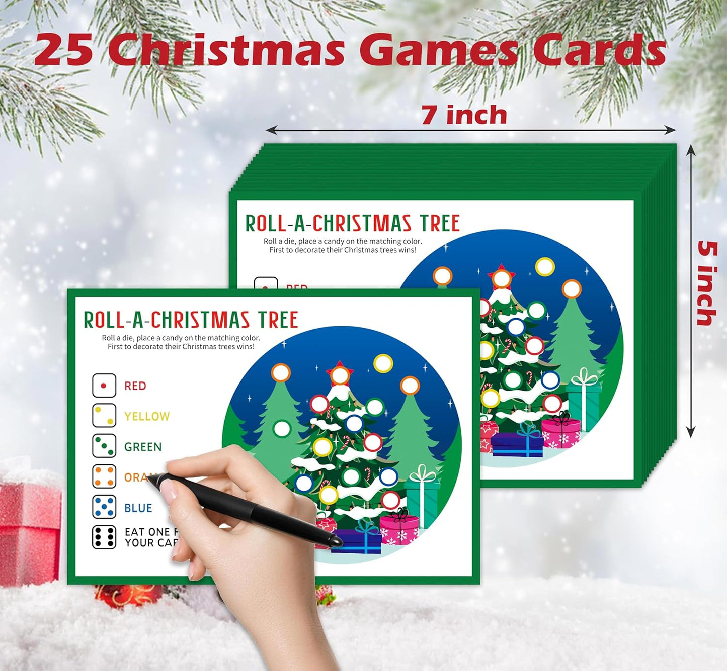 Roll A Christmas Tree Dice Game, Christmas Games for Families & Large Groups-25 Players, Xmas Party Games for Adults, Green Theme Winter Holiday Decorations White Elephant Gifts Ideas