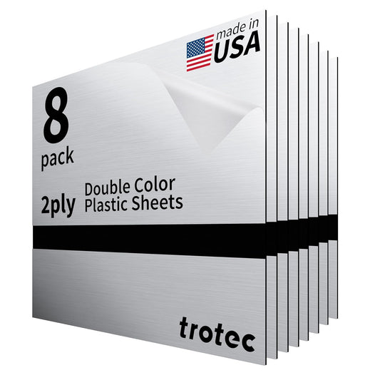 Trotec | Metallic Looking Acrylic Sheet | 12"x12"x1/32, 8 Pcs | Brushed Aluminum/Black | Metallic Finish - Scratch Resistant for Laser Engraving & Cutting,Printing,Glowforge,Name Plate | USA Made