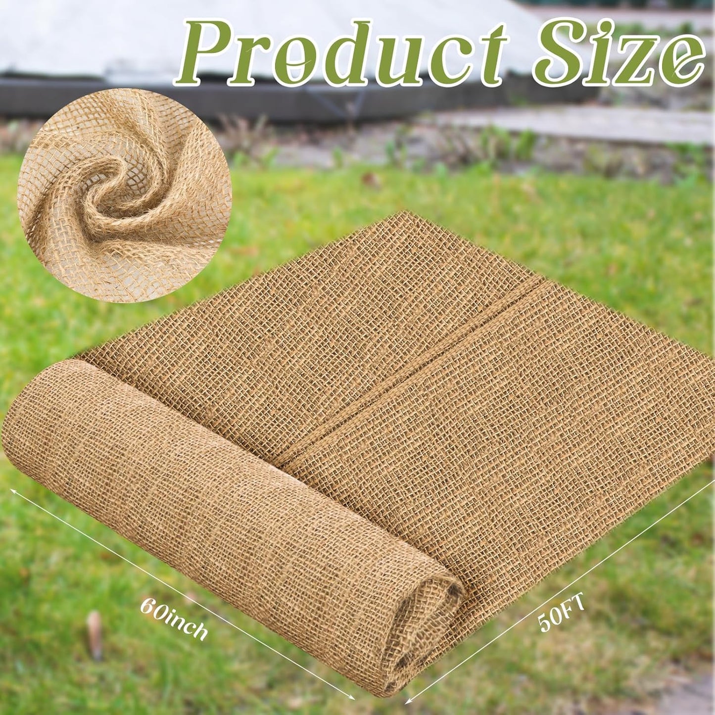 Buryeah 60 Inch x 50 ft Burlap Fabrics Roll Natural Jute Burlap Garden Tree Wrap Outdoor Weed Barrier DIY Fall Halloween Craft Winter Frost Plant Landscape Blankets Cloth for Plant Gardening Shrubs
