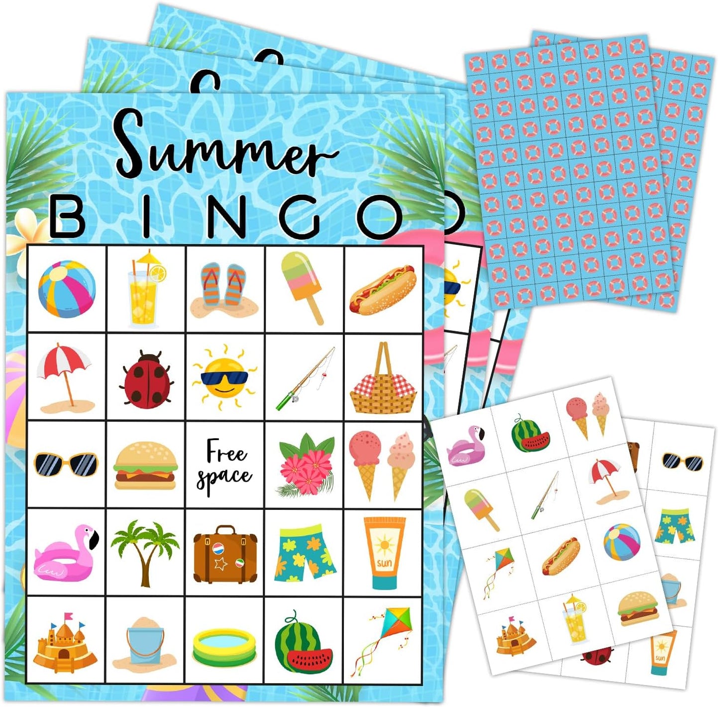 Summer Party Bingo Game Cards(24 Players), Hawaiian Bingo Card for Family Friend Adult, Large Group Holiday Beach Party Activity Favor Decoration Supplies -008