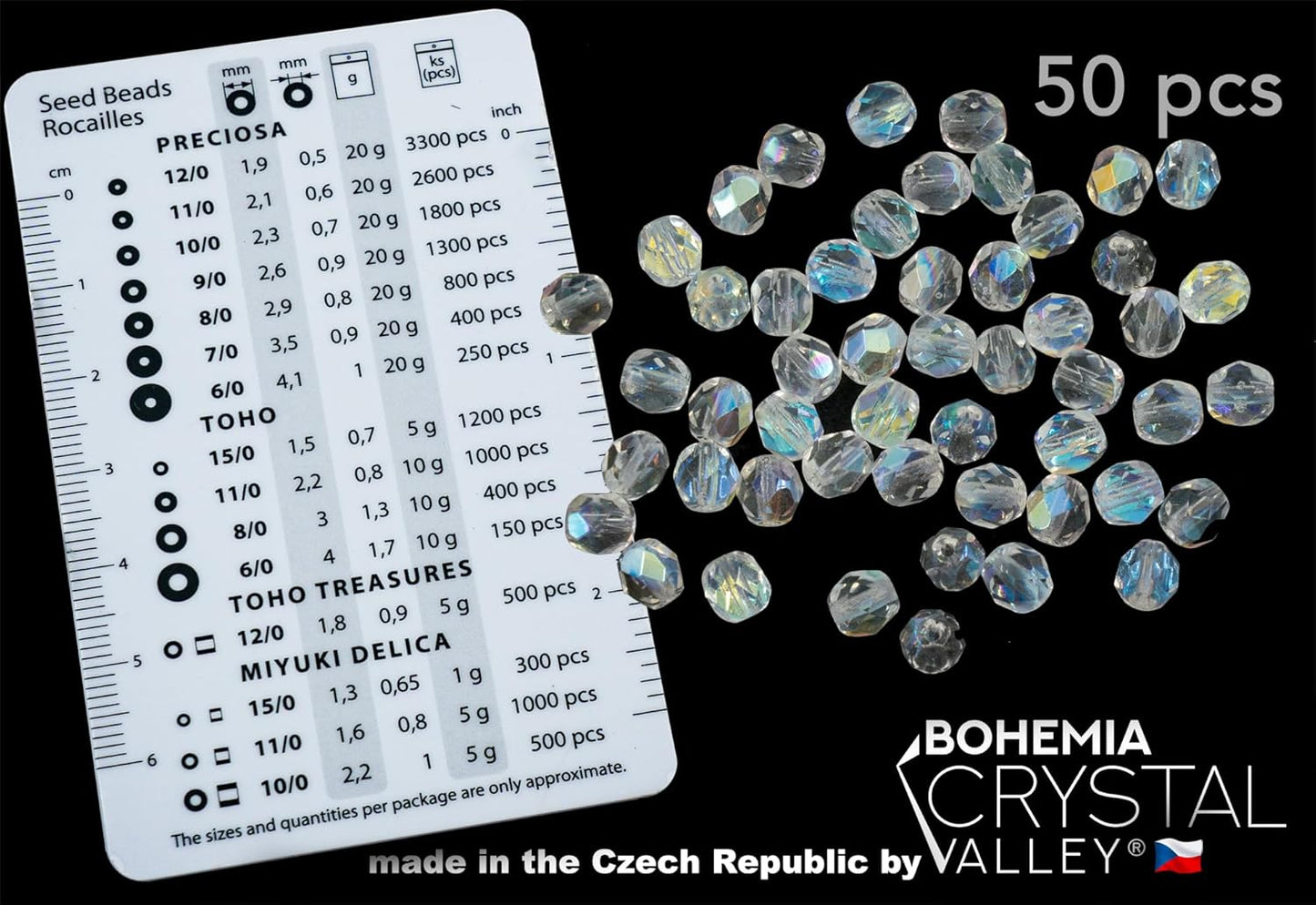 275 pcs Set of Czech Faceted Glass Beads, Fire-Polished Round Crystal AB - 3mm (100pcs), 4mm (100pcs), 6mm (50pcs), 8mm (25pcs) kit for Jewelry Making