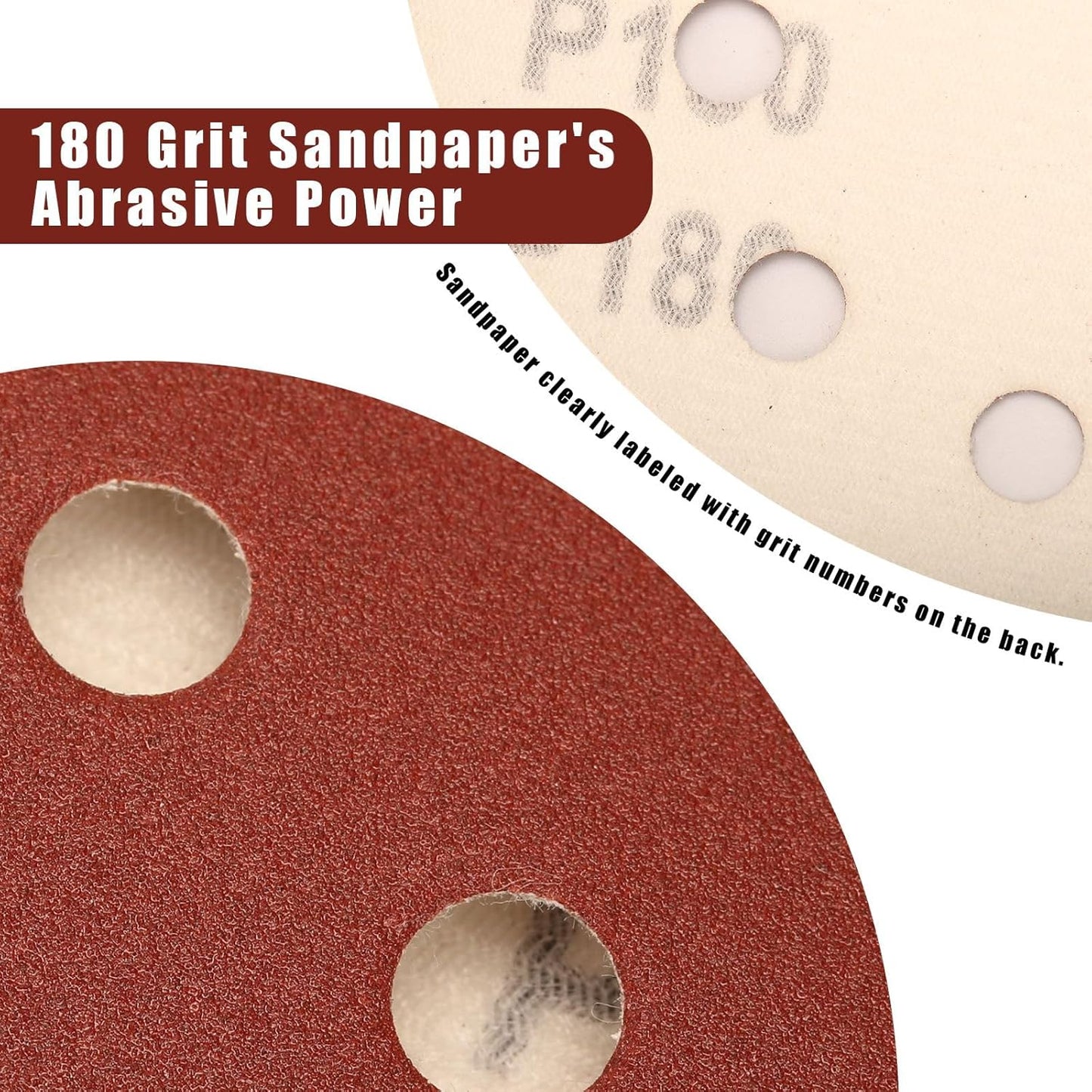 180 Grit 5 Inch Sanding Discs Hook and Loop Sandpaper, 150 PCS 8 Hole Adhesive Medium Grit Sand Paper for Random Orbital Sander