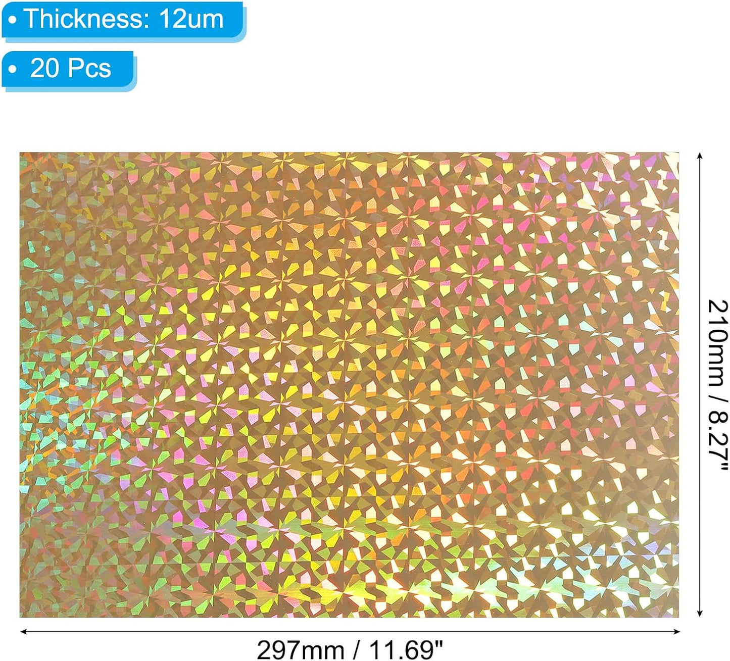 PATIKIL 11.7x8.3" Hot Stamping Foil Paper Sheet, 20 Sheets A4 Heat Transfer Hot Stamping Paper Foil for Leather DIY Logo Decor Craft Gift Package Scrapbook Card, Gold Gemstone