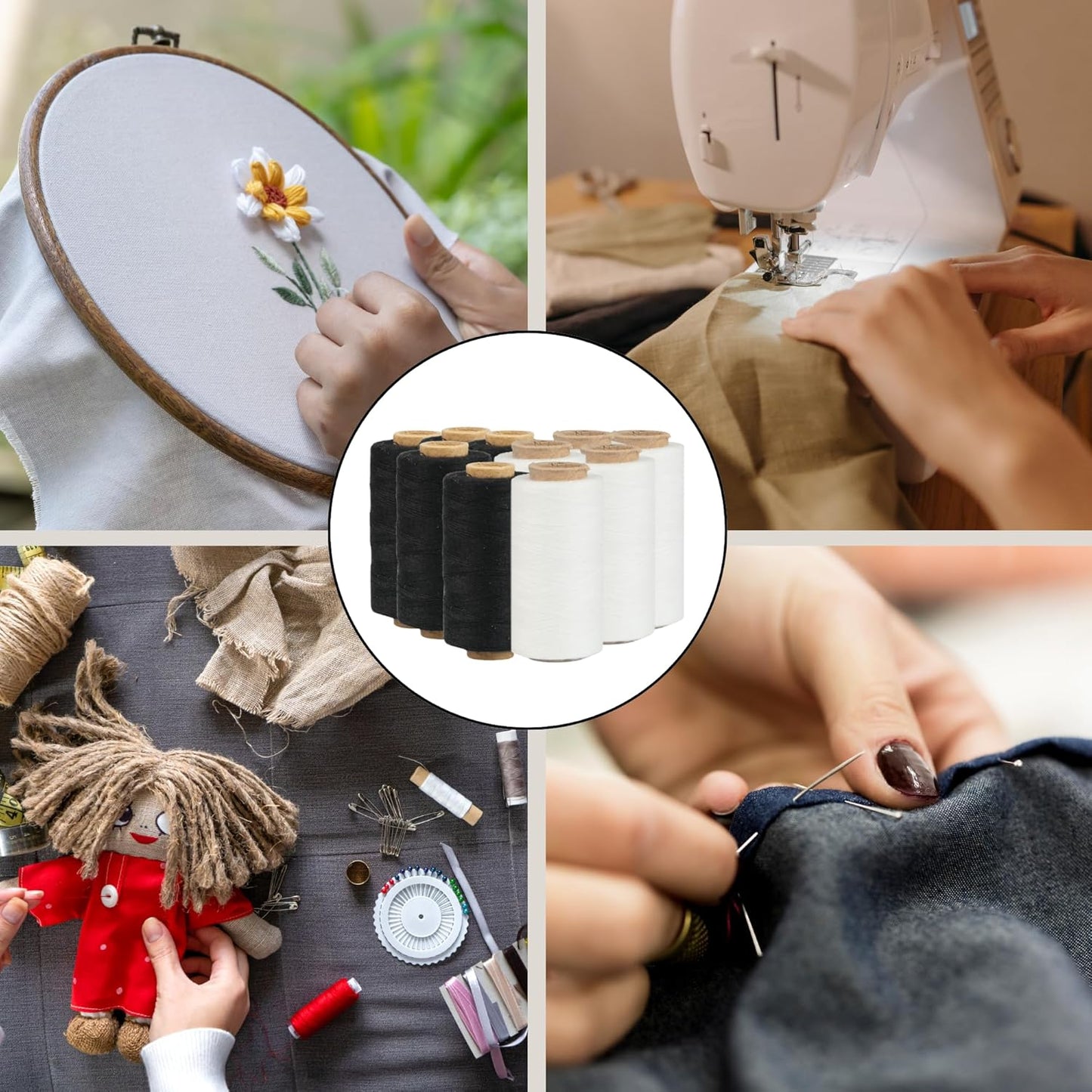 2 Colors Serger Sewing Thread and Small Scissors - 10 Cones Threads of 500 Yards Each Spool | Sewing Clips Quilting Materials Heavy-Duty Sewing Machine Threads and Small Scissors | Lace,Ribbon Yarn