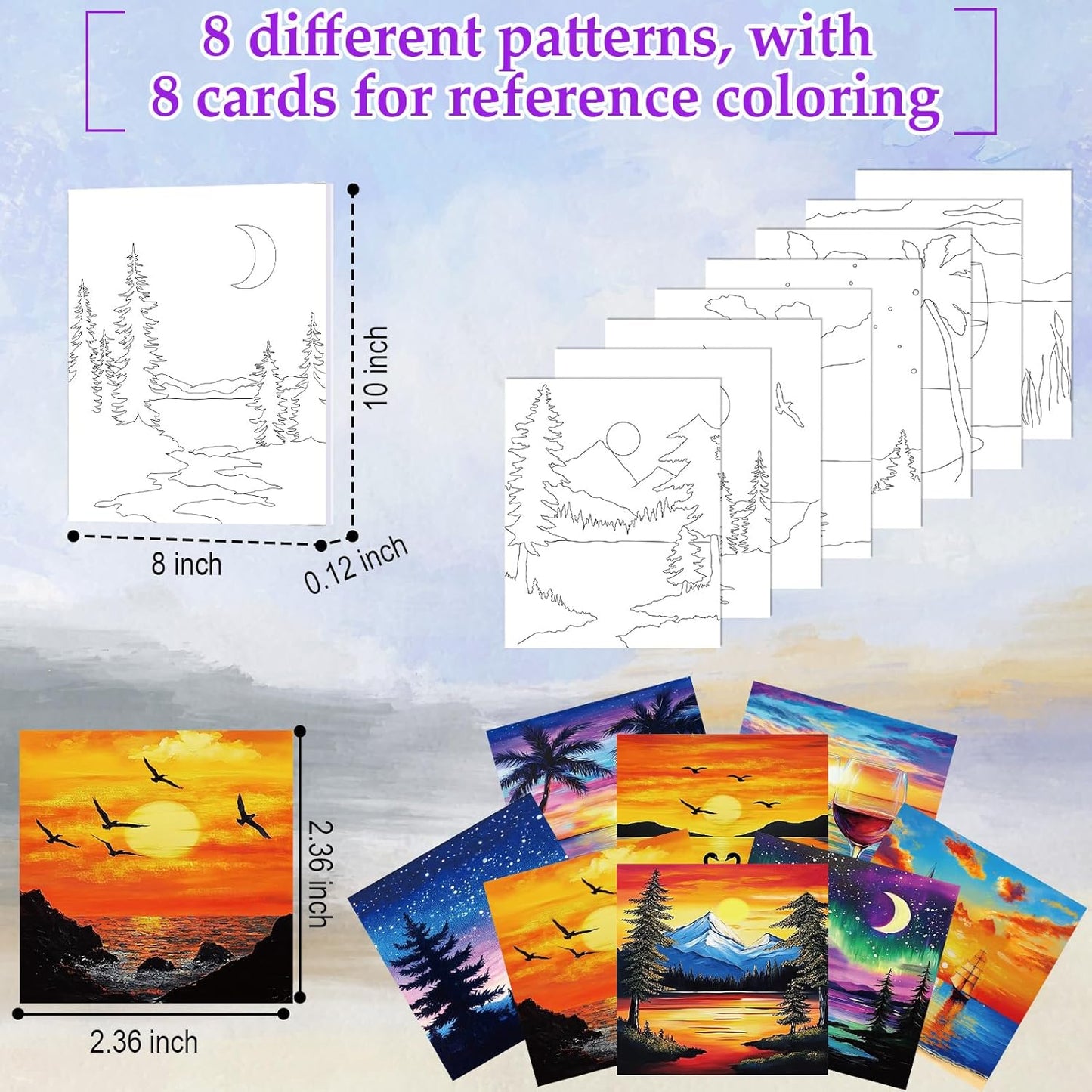 Cholemy 36 Pcs Paint and Sip Kit for Adults 8''x10'' Pre Drawn Canvas for Painting DIY Afro Acrylic Painting Kit Wood Easel Brushes Date Night Bulk for Christmas Party Gifts(Sunset)
