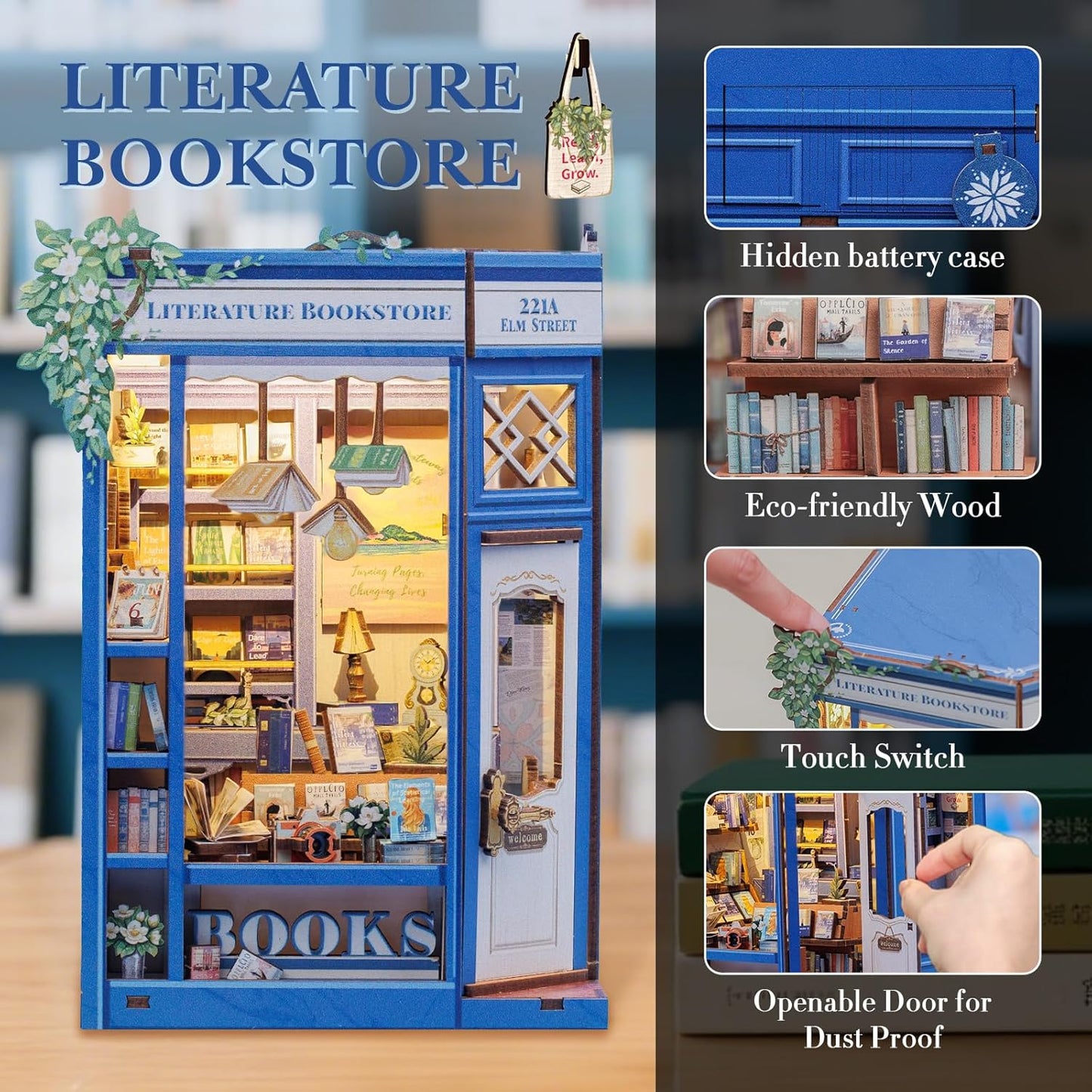 Fsolis Book Nook Kit - DIY Miniature Dollhouse Kit 3D Puzzles for Adult Tiny House Mini Booknook Craft Bookshelf Decor, 186 Wooden Pieces, Gifts for Women Teenagers Book Lovers (Literature Bookstore)
