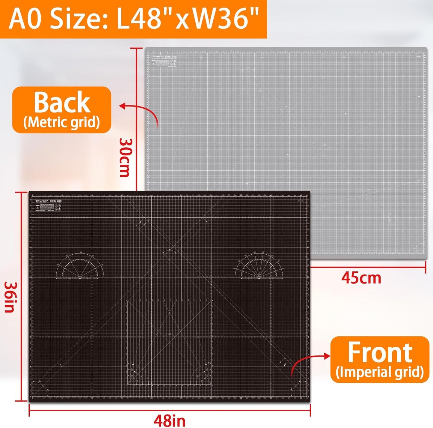 Shiny Merry Self Healing Cutting Mat A0 36"x48" – Double Sided 5-Ply Craft Mat for Sewing, Quilting, Fabric, Scrapbooking – Black/Gray