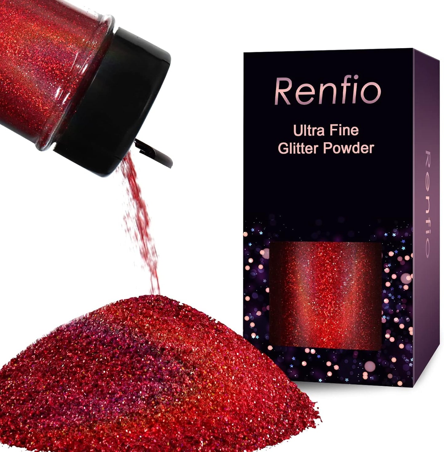 Renfio Holographic Ultra Fine Glitter Powder Metallic Resin Glitter 2.11 Oz/60g PET Flakes Crafts Sequins 1/128" 0.008" 0.2mm Epoxy Chips Flakes for Tumblers Slime Roses Decorations - Laser Wine Red