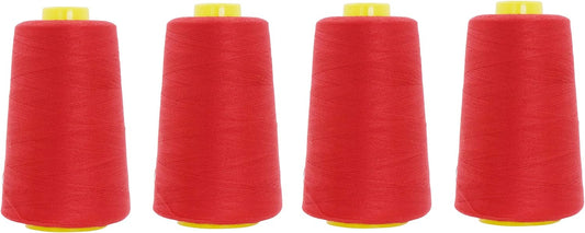 Mandala Crafts 4 Pack of Serger Threads Cones Spools - 40S/2 24000 Yards Polyester Red Threads for Sergers Machine and Overlock Quilting Sewing Machine