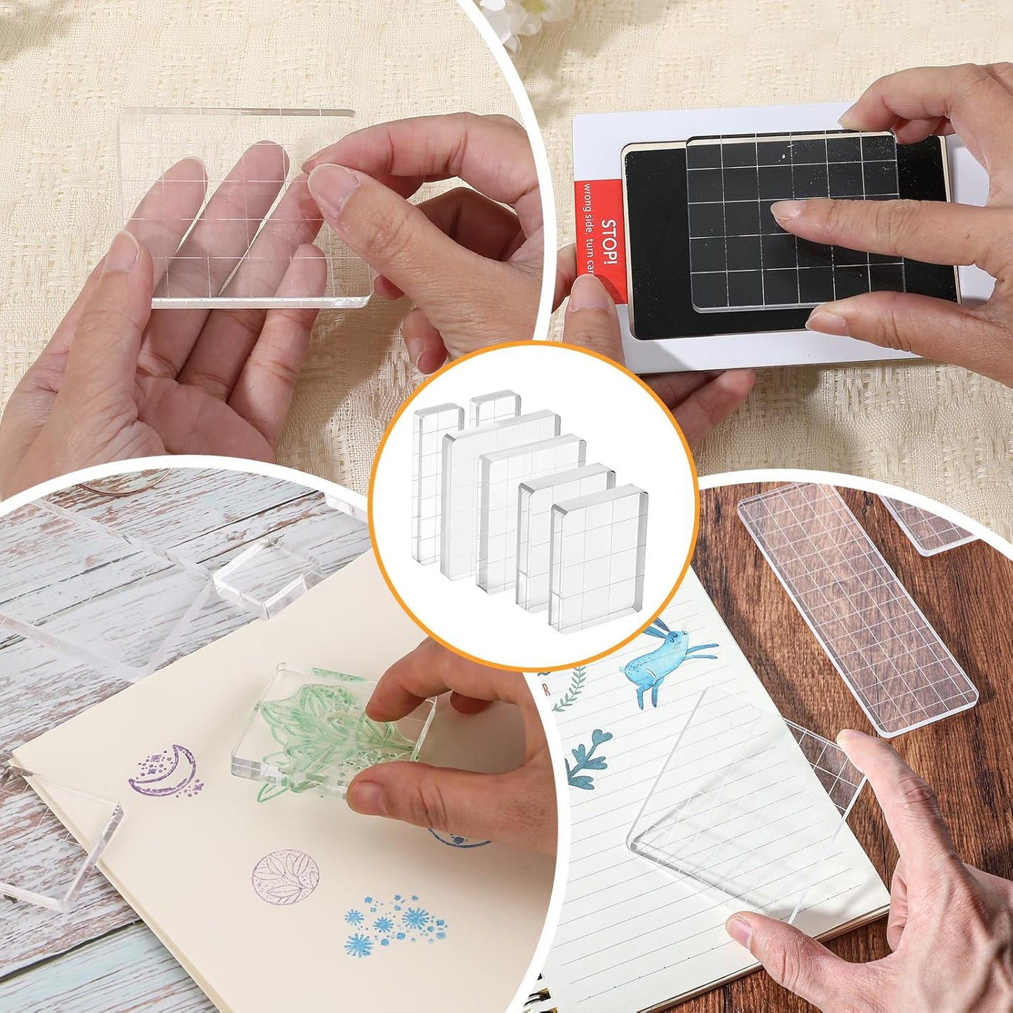 6 Pcs Acrylic Stamping Block Square Clear Stamping Block Tools with Grid Lines Acrylic Blocks Insert Decorative Stamp Blocks Essential Stampings Tool for Scrapbooking Crafts Making DIY Craft
