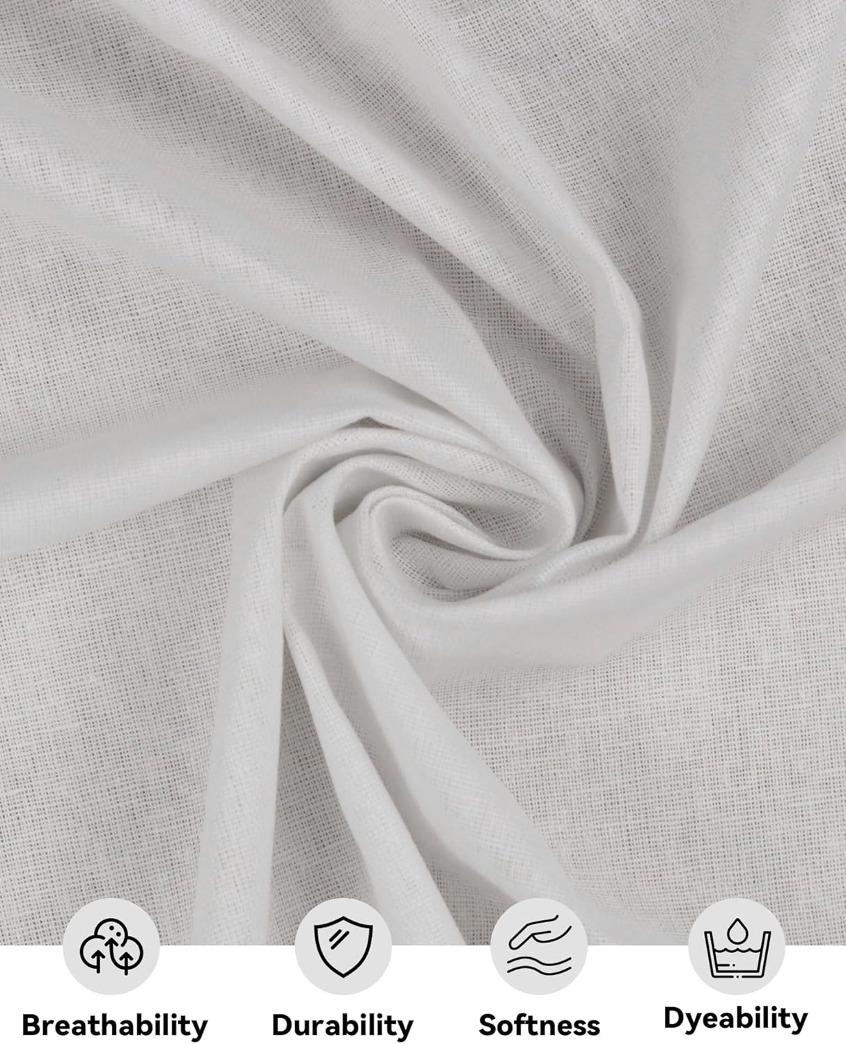HOTGODEN Medium Weight 100% Cotton Muslin Fabric: 59 inch x 5 Yards Bleached Muslin Linen Fabric Material for Sewing Material Apparel Cloth