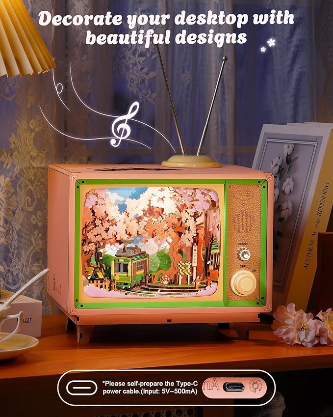 Rolife 3D Wooden Puzzles for Adults DIY Book Nook Kit 16" Japanese Cherry Blossom Music Box Toy Building Set Home Decor Gifts for Girls Boys Adults (Sakura Dreamy Tour)
