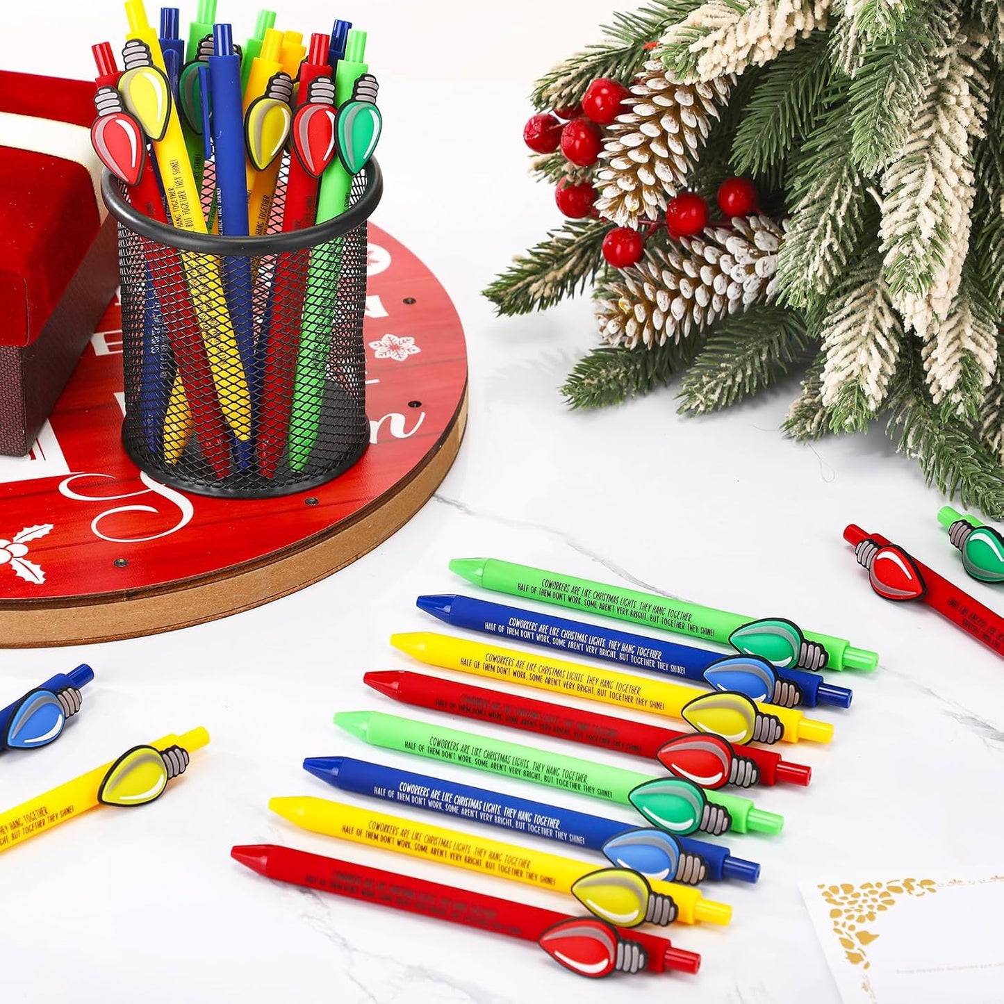 Eaasty 24 Pcs Christmas Gifts for Coworkers Appreciation Ballpoint Pens Bulk Coworkers Are Like Christmas Lights Holiday Thank You Gifts for Employee Team Colleagues (Appreciation)