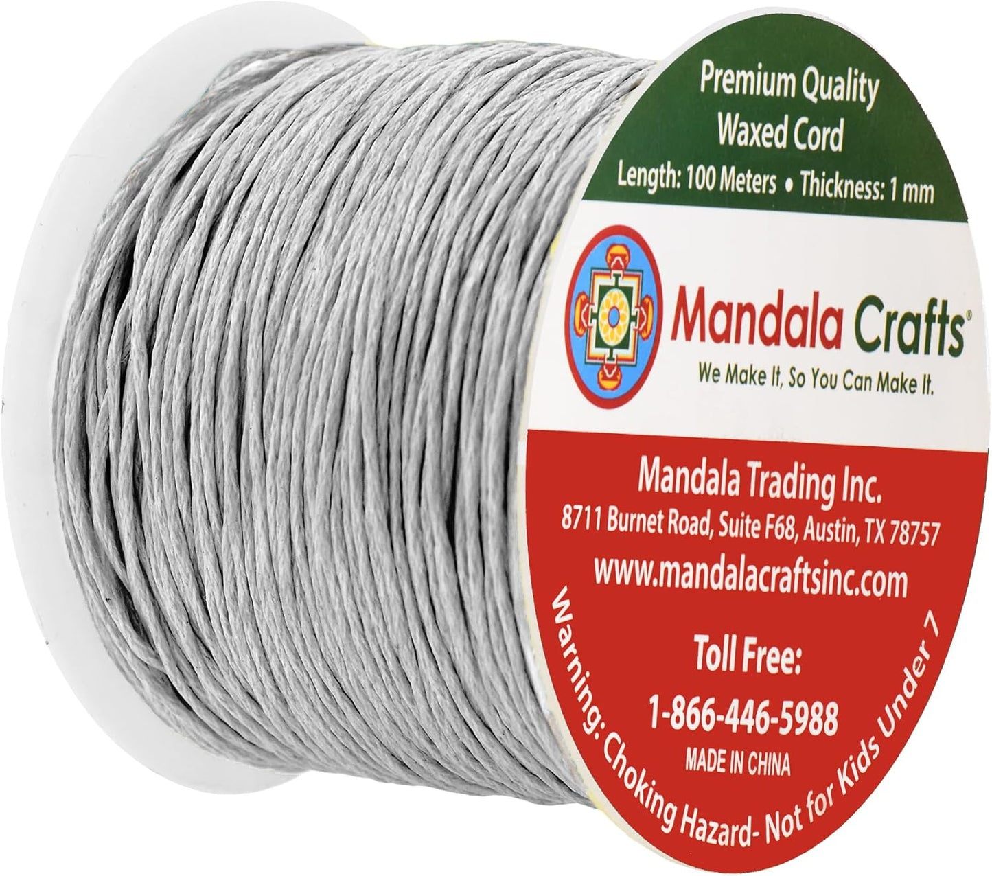 Mandala Crafts 1mm 109 Yards Silver Cotton Waxed Cord for Jewelry Making Bracelet Cord Waxed String - Beading String Thread Jewelry Cords for Necklaces String