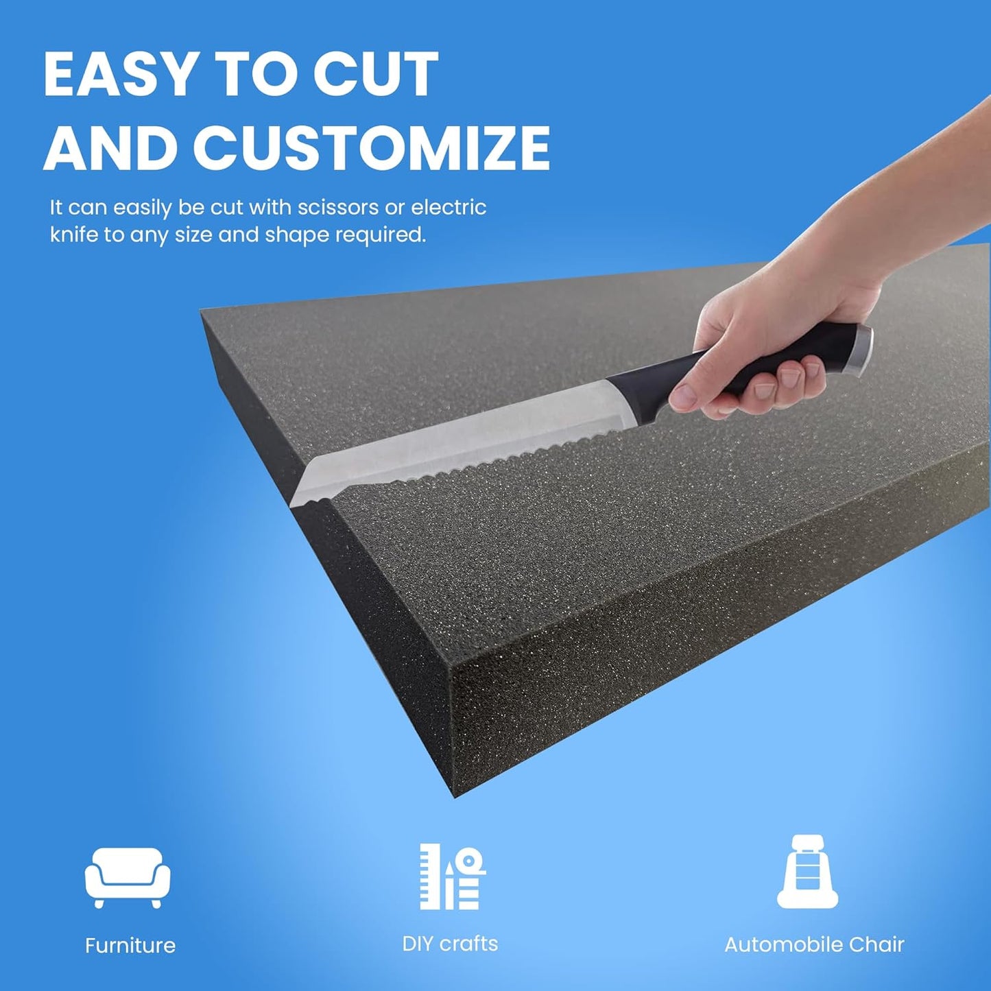 QOMFY 2" Height x 12" Width x 48" Length Charcoal Upholstery Foam Sheet | Made in USA | Multi-Purpose Foam for Upholstery, DIY, Packaging & Acoustic Projects