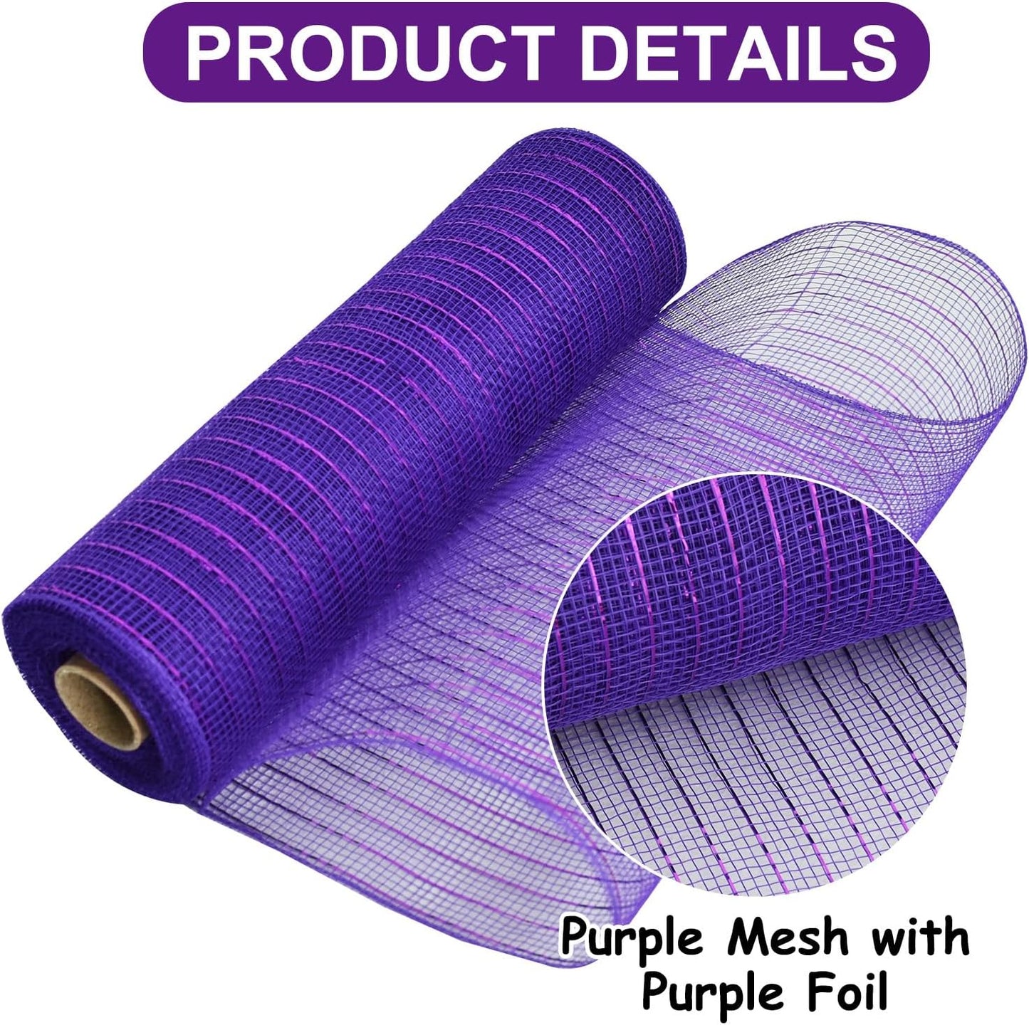 TONIFUL 2 Rolls 10 Inch Purple Decorative Mesh Ribbbon Rolls, Fabric Mesh with Foil for Wreath Supplies, Front Door Wreath Crafts Tree Decor Christmas NewYears Halloween Decoration (10 yds/roll)