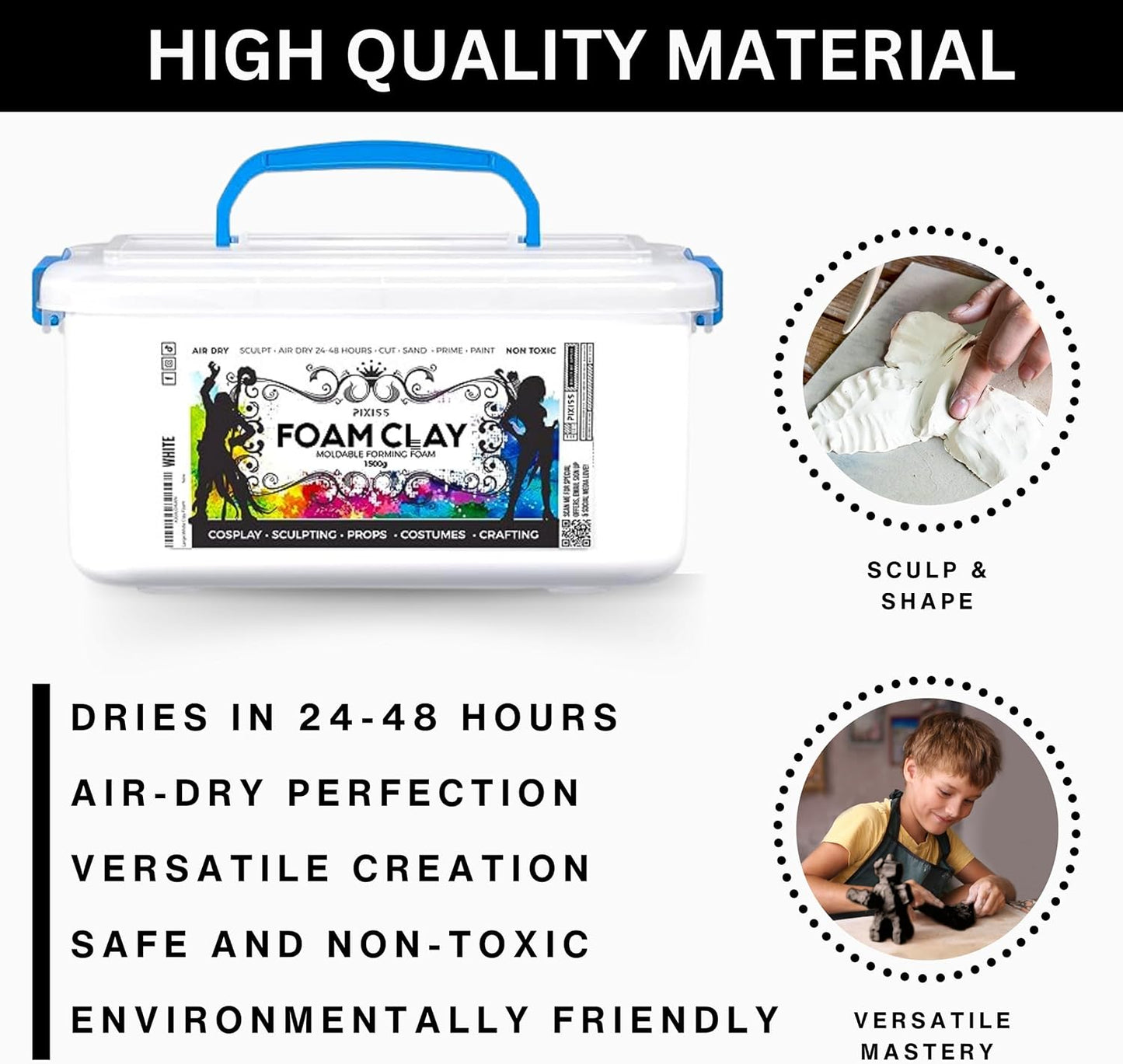 Pixiss Foam Clay (1500g, Black + White)