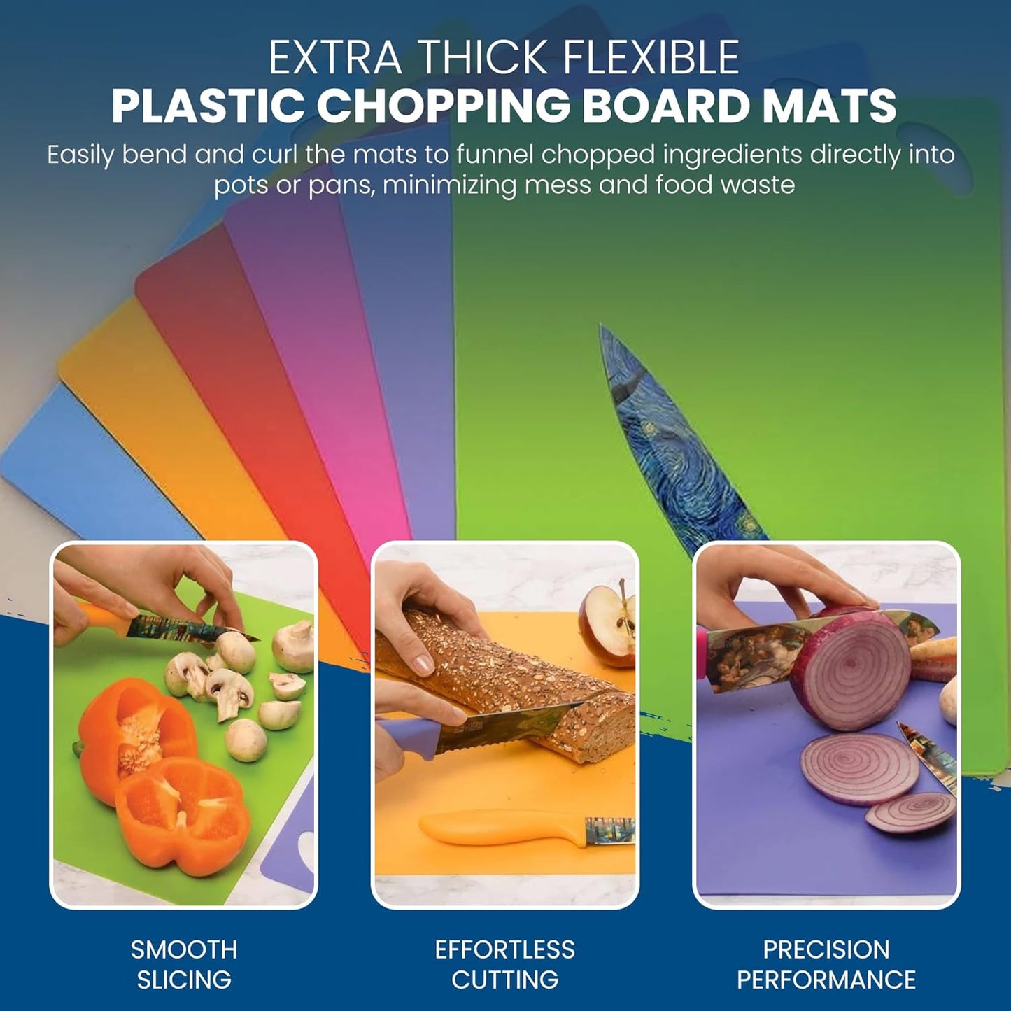 Chef's Vision Flexible Cutting Mats - Set of 6 Non-Slip, Color-Coded Kitchen Mats - 15' x 12' Flexible Cutting Boards for Safe, Easy Food Preparation