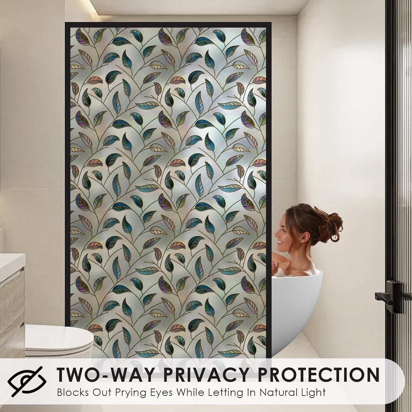 DKTIE Static Cling Decorative Window Film Vinyl Non Adhesive Privacy Film with Installation Kit, Multilayer UV Inkjet Technology, 3D Thickened Stained Film, Vintage Leaf Pattern, 35.4 x 78.7 Inches