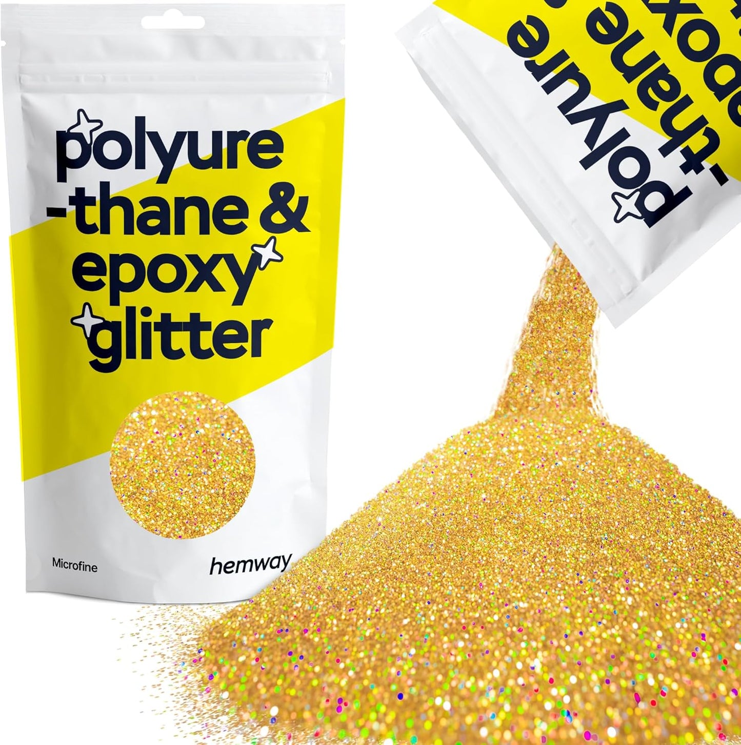 Hemway Polyurethane & Epoxy Resin Glitter 100g / 3.5oz Metallic Crystal Flake Additive for Flooring Jewelry Tumblers Glass Pigment - Microfine (1/256" 0.004" 0.1mm) - Gold Holographic