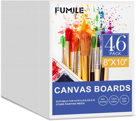 FUMILE Canvas Boards for Painting 8x10, 46 Pack Canvases Primed Acid Free Blank Canvas Panels for Classroom and Parties