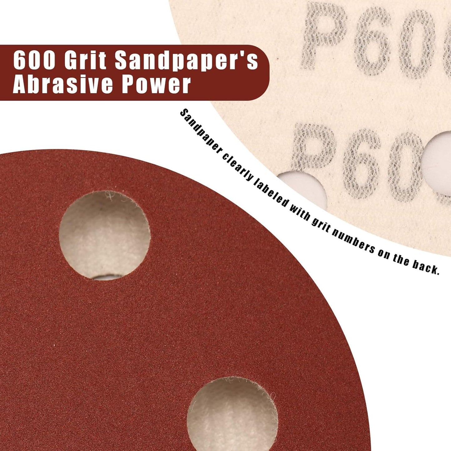 600 Grit 5 Inch Sanding Discs Hook and Loop Sandpaper, 150 PCS 8 Hole Adhesive Extra Fine Sand Paper for Random Orbital Sander