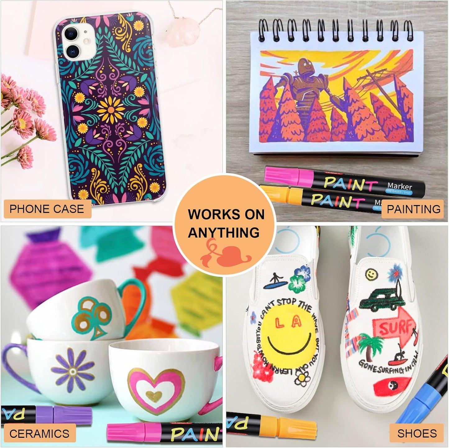 IVSUN Paint Pens Paint Markers, 20 Colors Oil-Based Waterproof Marker Pen Set, Never Fade Quick Dry and Permanent, Works on Rocks Painting, Wood, Fabric, Plastic, Canvas, Glass, Mugs