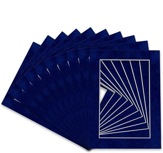 Pack of Ten Acid Free 11x14 Mats Bevel Cut for 8.5x11 Photos - Brooke Blue Suede Precut Matboards With Backing Boards and Self Seal Photo Mat Bags For Pictures, Photos, Framing - 4-ply Thickness
