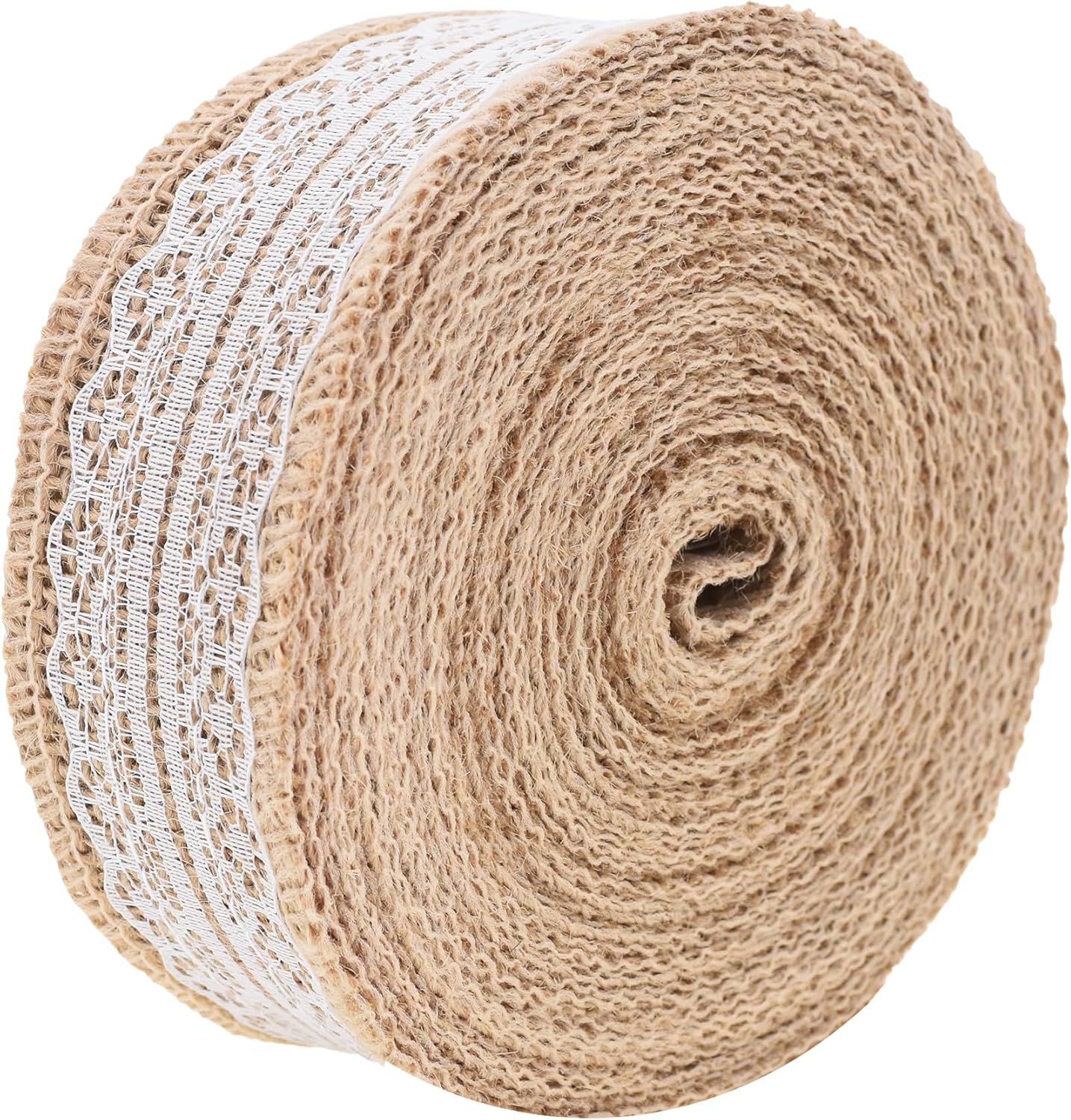 Mandala Crafts Burlap and Lace Ribbon 1.5 Inches Wide Jute Ribbons for Crafts - 20 Yds Roll Rustic Burlap Wrap Trim Ribbons for Wreaths Bows Wedding Party
