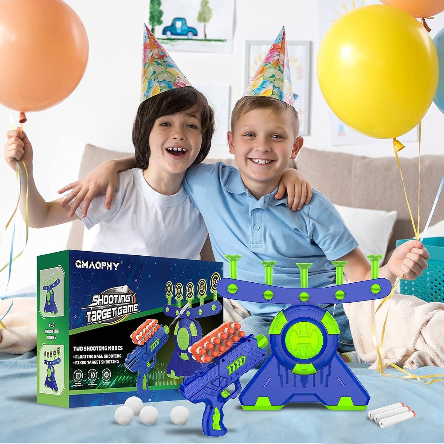 GMAOPHY Shooting Games Toy Gift for Age 5, 6, 7, 8, 9, 10+ Years Old Kids, Glow in The Dark Boy Gift Floating Ball Targets with Foam Dart Toy Blaster, 10 Balls 5 Targets