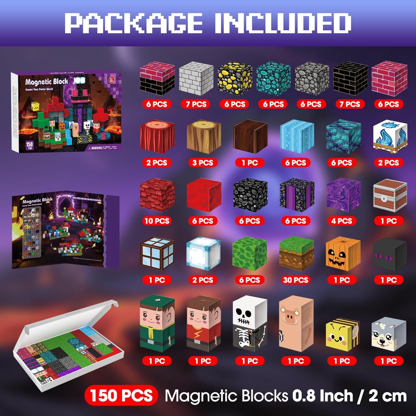 150PCS Magnetic Blocks - Magnet Tiles Toys for Kids, Magnetic Building Blocks Cubes, Stacking Magnets Toys for Kids, Birthday Gifts for Boys and Girls Age 3+ Years Old