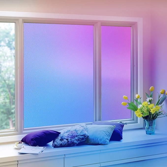 Coavas Stained Glass Window Privacy Film Rainbow Frosted Decorative Static Clings, Opaque Iridescent Prism Window Decals, Sun Blocking Anti-Glare Door Coverings(23.6 x 393.7 Inch, Colorful)