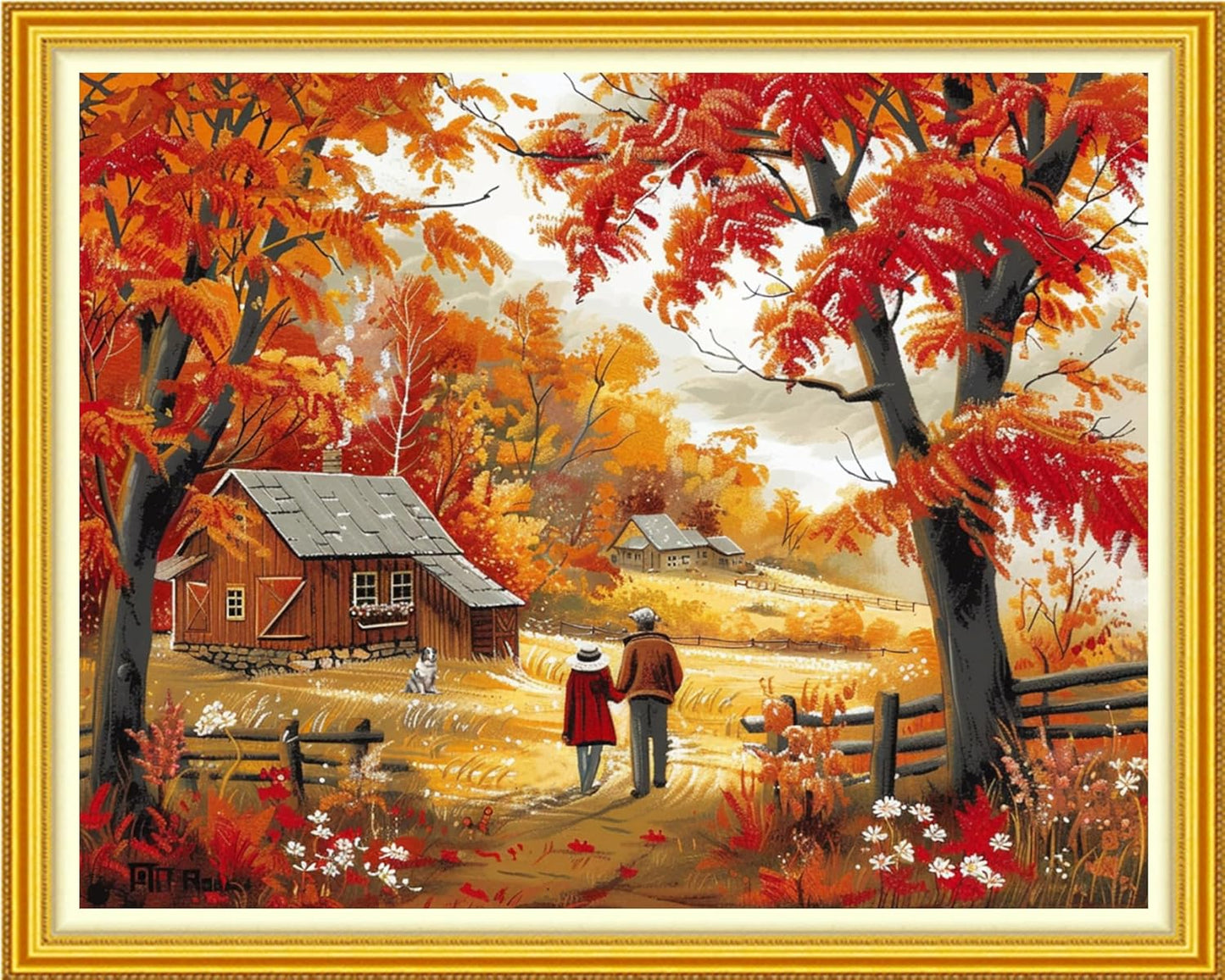 Funchey Stamped Cross Stitch Kits, DIY Cross Stitch Pattern for Adults Beginners Needlepoint Kits Embroidery Kit Arts and Crafts 11CT-Autumn Outing for Couples 16x20 inch