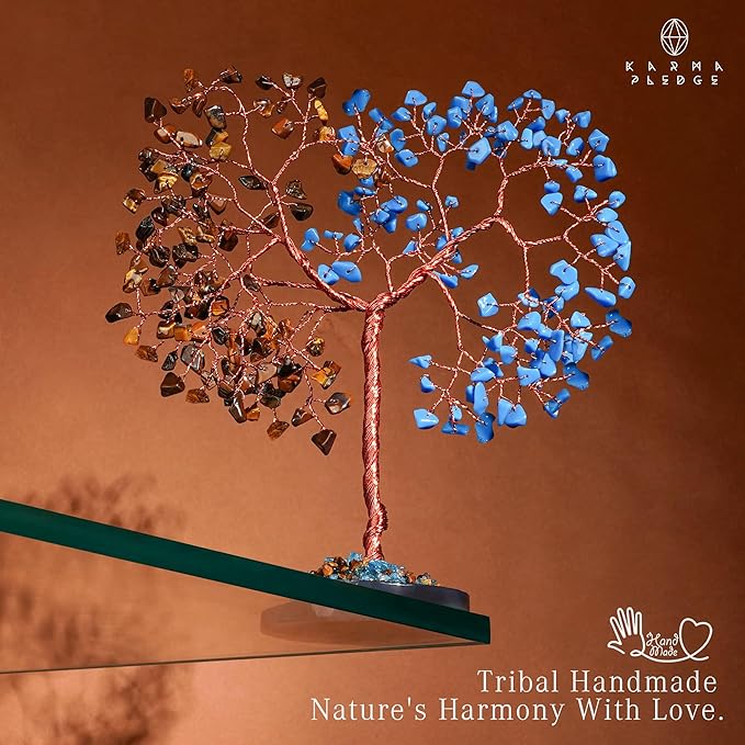 Crystal Tree for Home and Office Decoration, Pink Tiger Eye & Turquoise Healing Stones Handmade Tree of Life for Positive Energy, Money, Good Luck, Christmas Decor, Birthday Gifts for Women, Mom