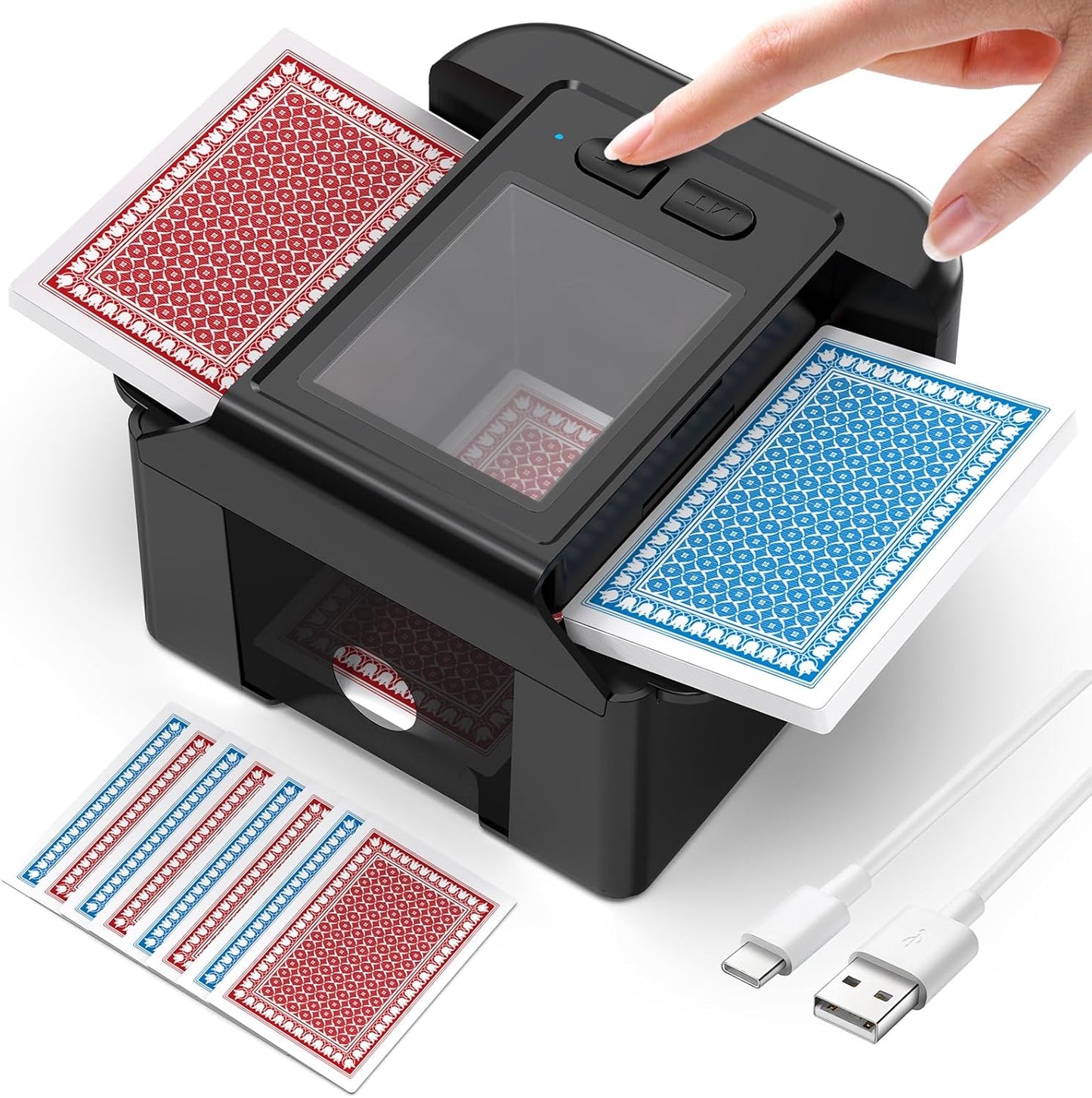 ShinePick Automatic Card Shuffler, Electric Shuffling Machine with 2000mAh Rechargeable Battery, Low Noise Card Shuffler - Automatic and Manual Mode for Poker, Phase 10, UNO, Skip-Bo