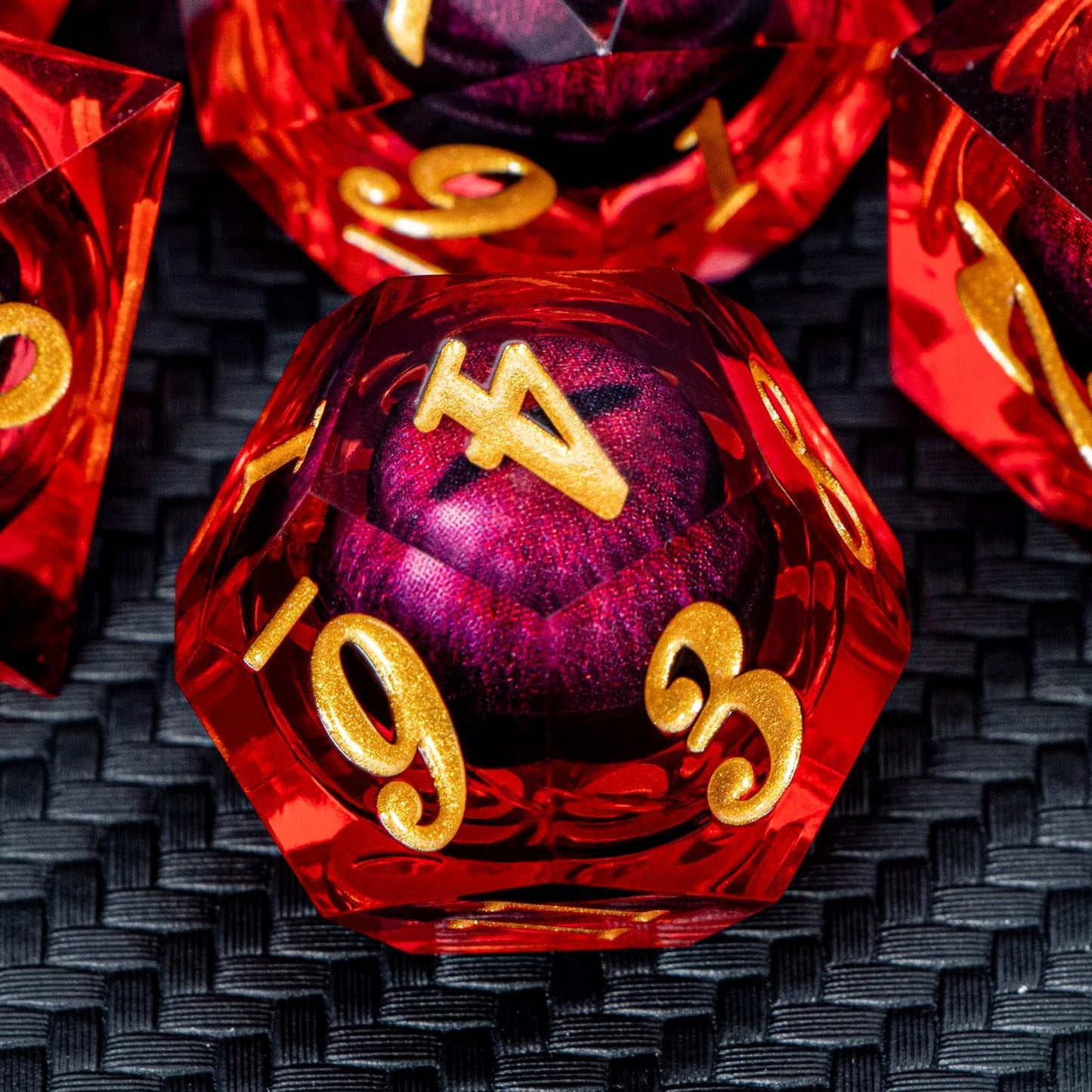 ARUOHHA DND Dragon Eye Dice Liquid Core Red Resin Sharp Edged Dice with Gift Box, Polyhedral D and D Dice Set Handmade Role Playing Game D20 D12 D10 D8 D6 D4