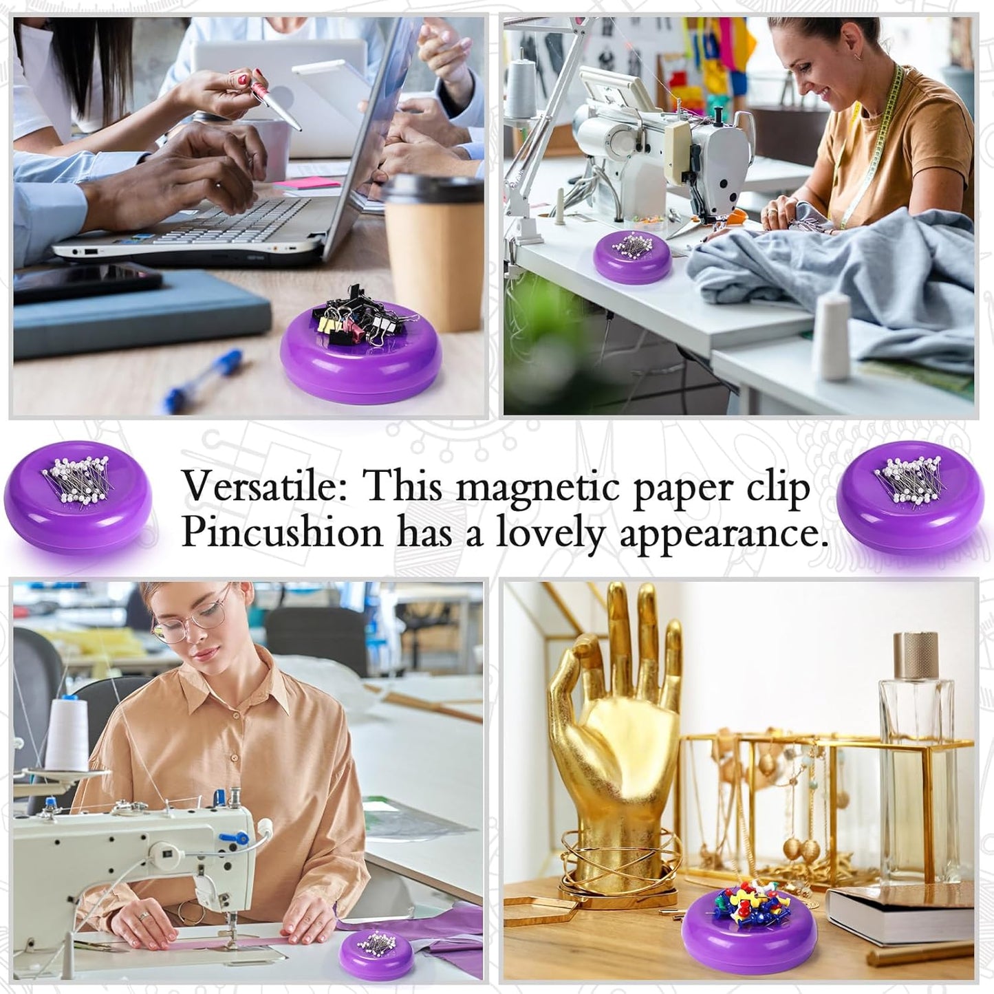 Waydress 2 Pieces Magnetic Pin Holder Sewing Pincushion Round Paper Clip Holder Magnetic Cushion Sewing Pin Push Hairclip Storage Case Needle Cushion for Sewing DIY Project(Purple)