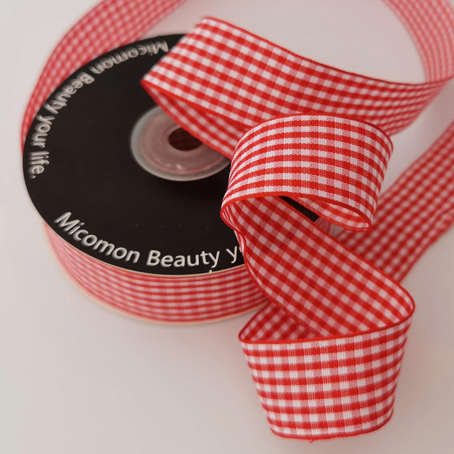 1 Inch Red and White Woven Edge Gingham Ribbon 25 Yards Each Roll 100% Polyester (1", red)