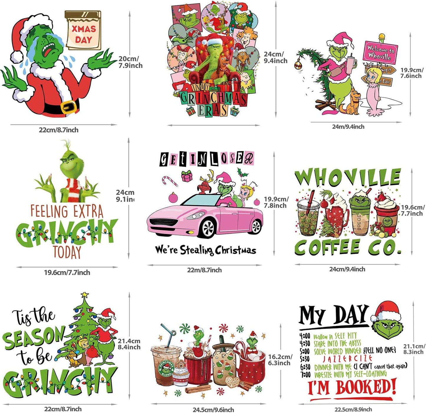 Christmas Iron on Decals Transfer, Funny Christmas Heat Transfer Stickers Iron on Patches for Clothes T-Shirts Pillow Cover Hoody Bag Xmas DIY Craft Supplies Vinyl Stickers (18PC-A)