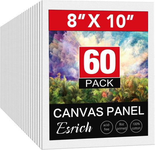 ESRICH 8x10 Canvas for Painting, 60 Pack Canvas Boards for Painting, Blank Canvases for Adult & Kids-Cotton Primed Painting Canvas Panels for Oil, Watercolor, Acrylic, Tempera.