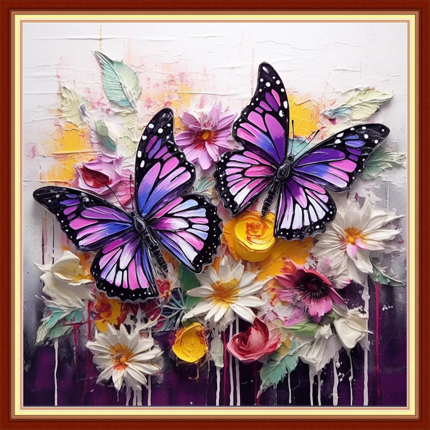Disxvivy Cross Stitch Stamped Full Embroidery Kits DIY 11CT Cotton Thread Printed DIY Needlepoint Kits Craft Needlework Set Cross-Stitch Stamped Sets-Butterflies Gather Honey 18x18 inch