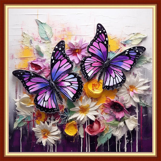 Disxvivy Cross Stitch Stamped Full Embroidery Kits DIY 11CT Cotton Thread Printed DIY Needlepoint Kits Craft Needlework Set Cross-Stitch Stamped Sets-Butterflies Gather Honey 18x18 inch