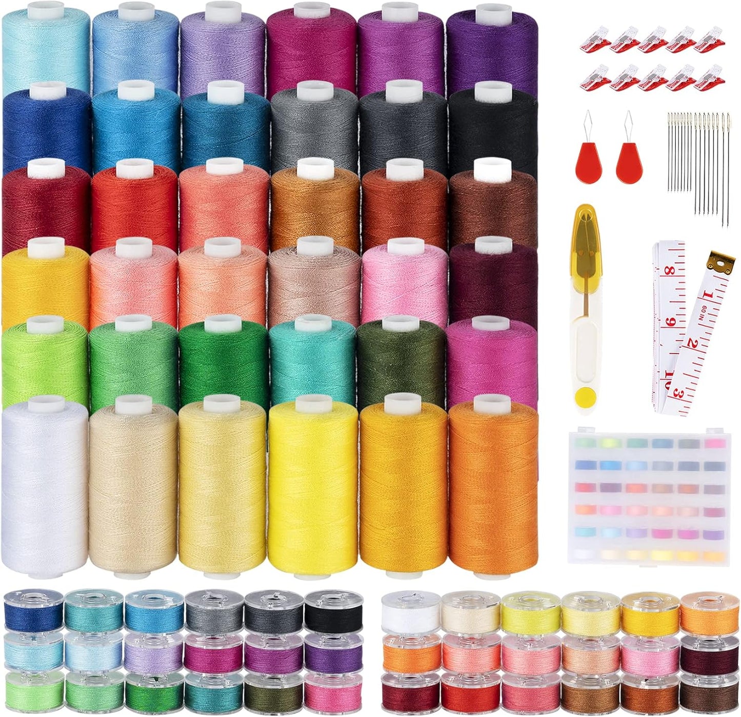 103 Pcs 36 Color Sewing Machine Thread & Prewound Bobbins Size A, 700 Yard Thread for Sewing Machine, Sewing Threads for Sewing Machine Hand DIY Beginners, Stitching, Home