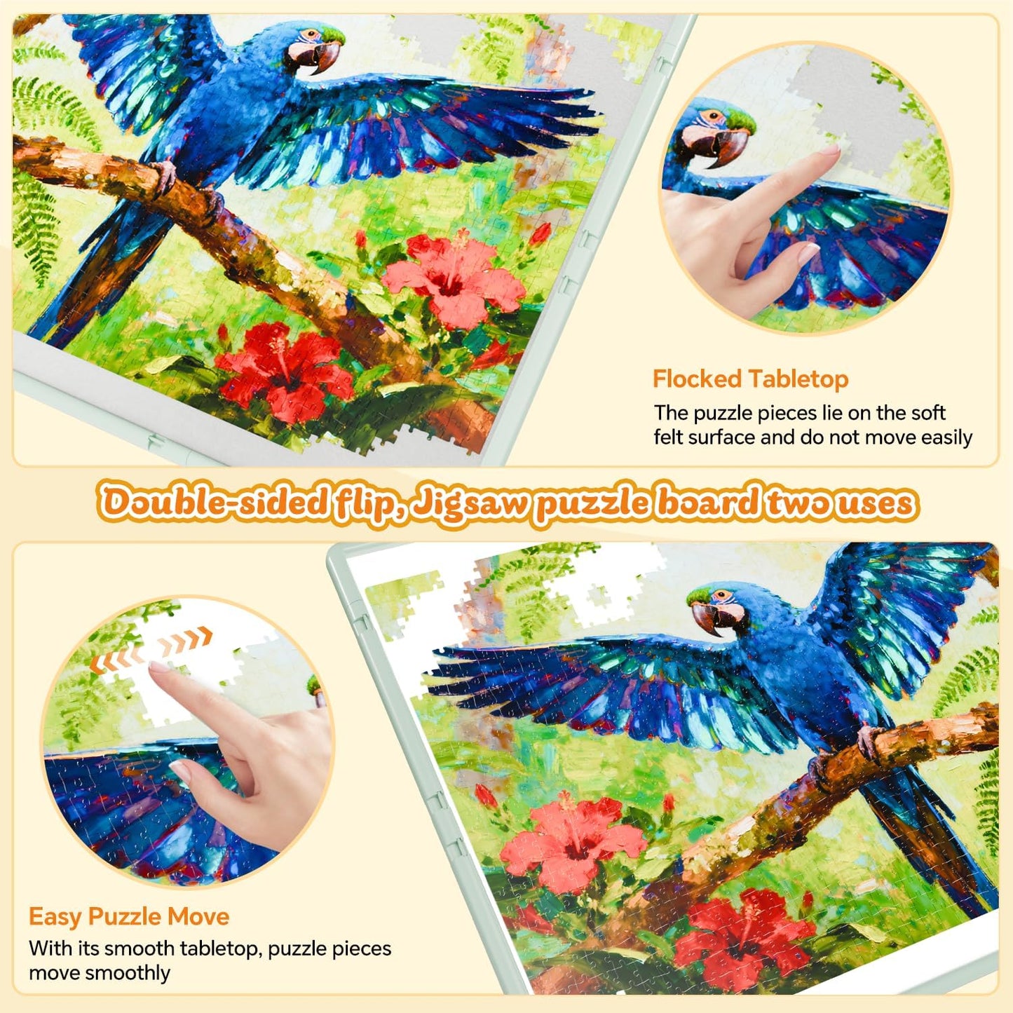 1500 Pieces Rotating Plastic Puzzle Board 3-in-1 Double-Sided/Tilting/Rotating, Portable Table 36.26"x27.6" Spinning Jigsaw Puzzle Table with Cover Lazy Susan Gift for Seniors Adults and Kids