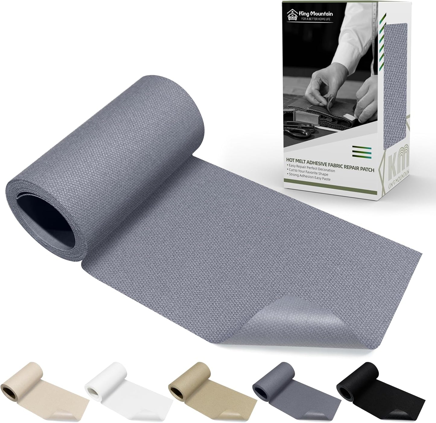 KING MOUNTAIN Canvas Iron on Patch,3"×60",Waterproof 100% Cotton Fabric Repair Patch,Used for Various Sofa,Tent,Clothes,Seats,Suitcases (Light Gray)