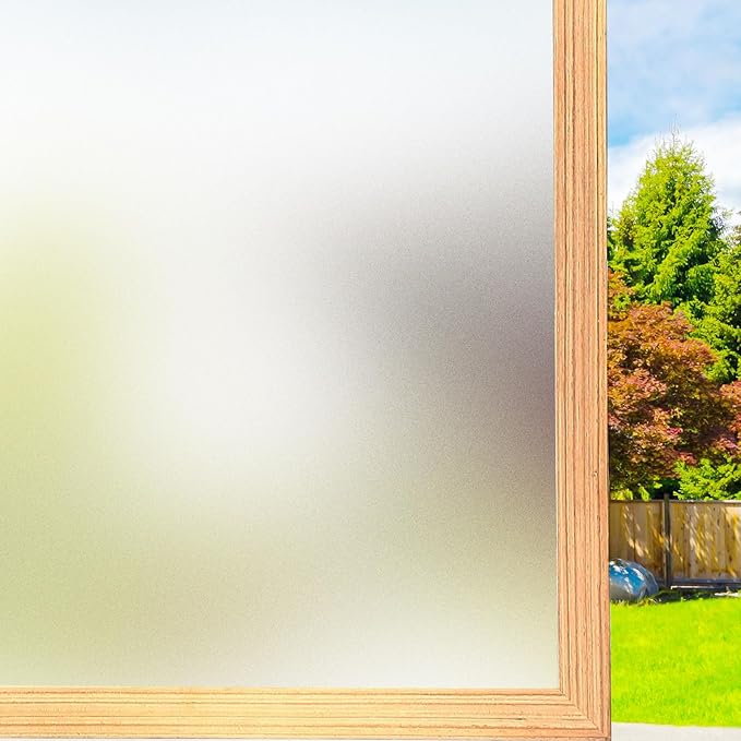 Frosted Window Privacy Film Non-Adhesive Static Cling Bathroom Decorative Stickers Heat Control UV Blocking Opaque Glass Window Coverings Film for Home Front Door Office 17.5 Inch X 6.5 Feet