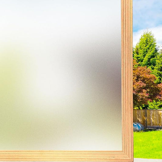 Frosted Window Privacy Film Non-Adhesive Static Cling Bathroom Decorative Stickers Heat Control UV Blocking Opaque Glass Window Coverings Film for Home Front Door Office, 23.6 Inch x 6.5 Feet