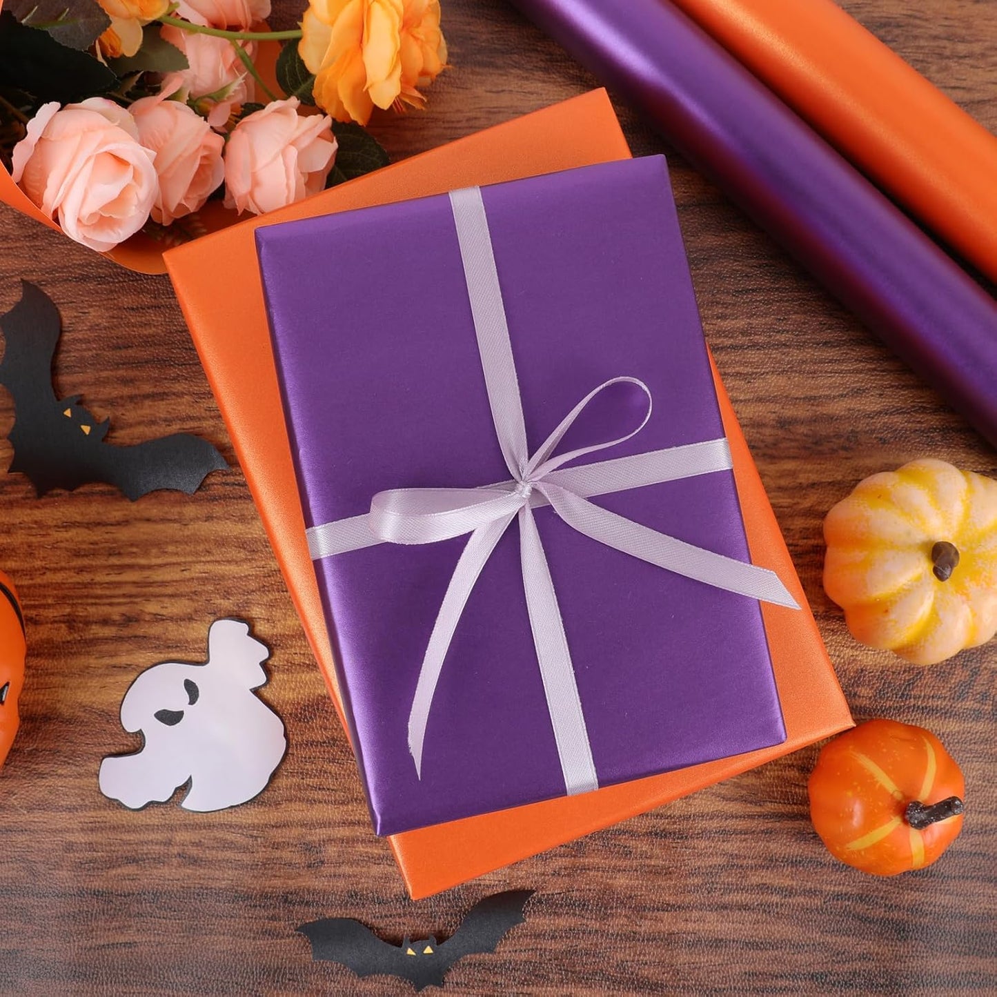 NESCCI Orange Matte Wrapping Paper,Solid Color Pearly-Lustre Paper,Gift Wrapping Paper,Perfect for Wedding,Valentine's Day,Birthday, Christmas,Baby Shower,DIY Bouquet (17 Inches X 32.8 Feet)